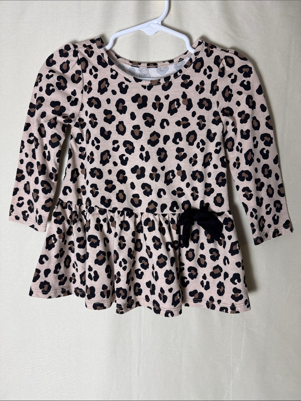 The Children's Place Beige Leopard-Print Long Sleeve Peplum Top with Black Bow